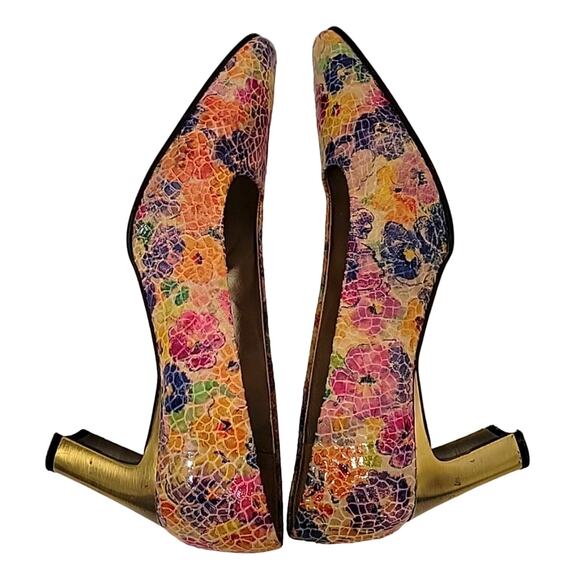Proxy Women's Multi Colored Floral High Heels Made in Spain Gold Heels Size 10M - Picture 4 of 10